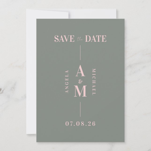 Save The Date Élégant Mariage vert rose chic Enregistrer la date (Devant)