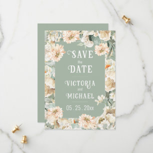 Save The Date Élégant mariage vert sauge floral