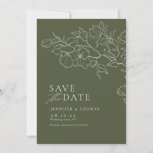 Save The Date Élégant mariage vert sauge floral dessiné à la mai