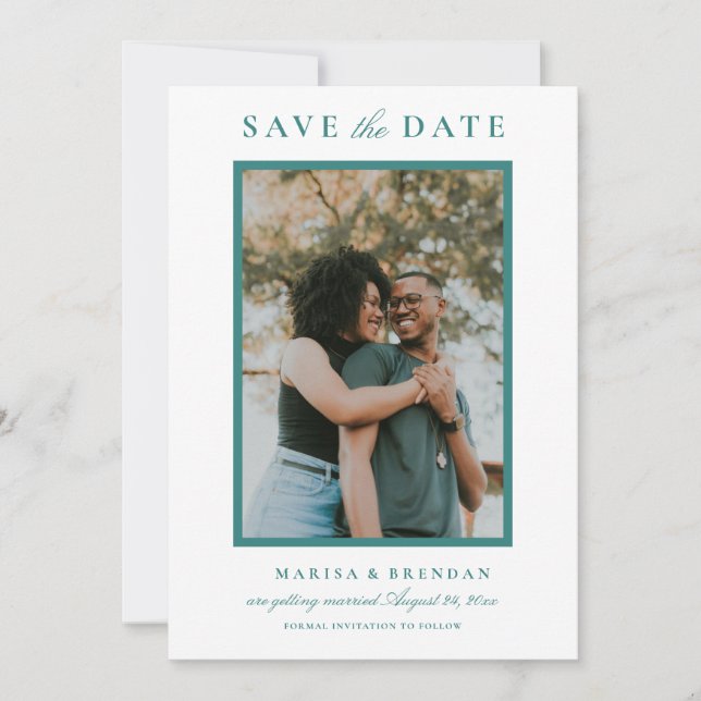Save The Date Élégant Mariage vert Turquoise photo (Devant)