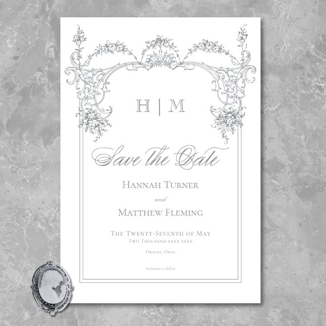 Save The Date Élégant Mariage victorien français gris (Elegant French Gray Victorian Chinoiserie Wedding Save The Date)
