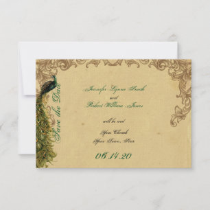 Save The Date Elégant mariage Vintage de paon poch Enregistrer l