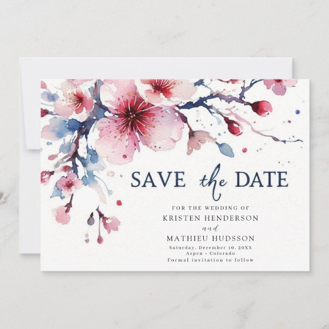 Save The Date Élégant Mariage Whimsical Cherry Blossom (Devant)