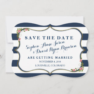 Save The Date Elégant Marine Bleu Grilles Mariage Enregistrer La
