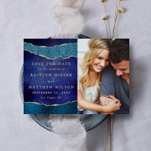 Elégant Marine Blue & Gold Agate Mariage Photo