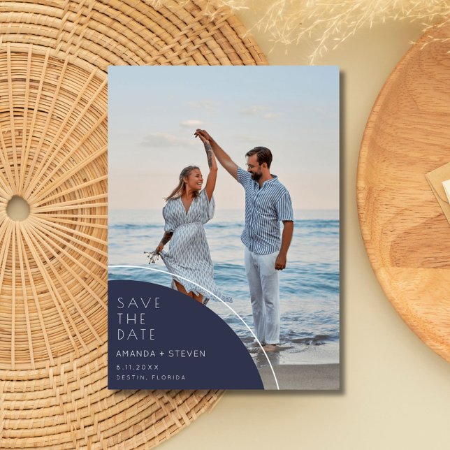 Save The Date Elégant Marine Blue Photo Wedding Enregistrer La D (Elegant Navy Blue Photo Wedding Save The Date)