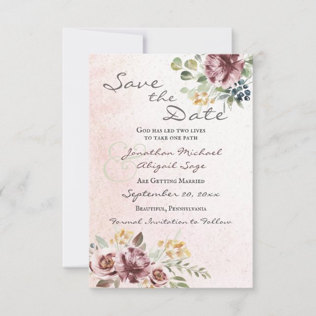 Save The Date Élégant Mauve Blush rose Floral Mariage chrétien (Devant)