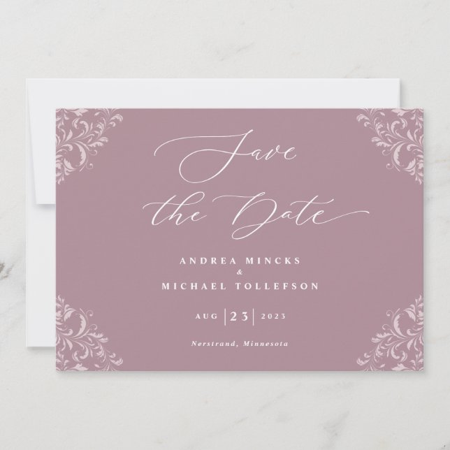 Save The Date Elégant Mauve Dusty Rose Wedding Enregistrer La Da (Devant)