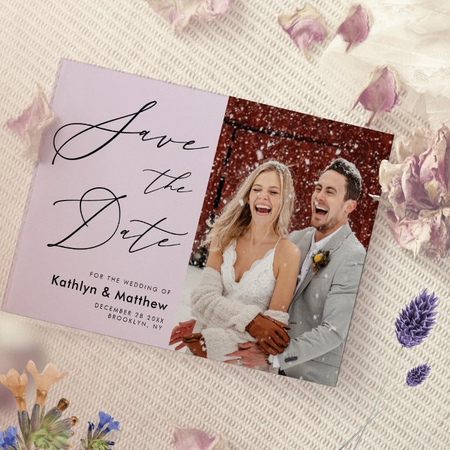 Save The Date Elegant Mauve Modern Script Mariage photo (Créateur téléchargé)