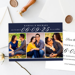 Save The Date Elégant Midnight Blue Mariage photo Collage