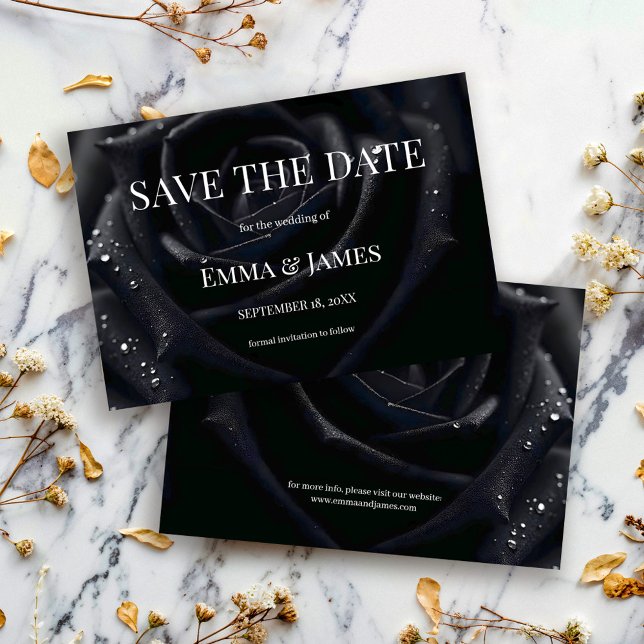 Save The Date Elegant Midnight Rose Black & White Floral Wedding (Créateur téléchargé)