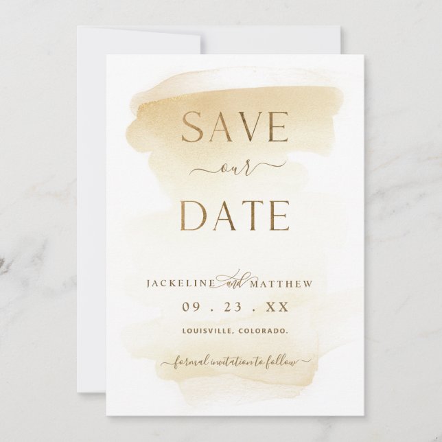 Save The Date Elégant minimal Aquarelle jaune or Mariage S (Devant)