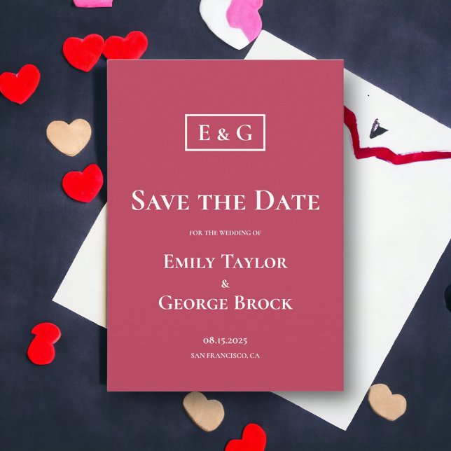 Save The Date Élégant minimal Viva Magenta Monogramme Chic Maria (Créateur téléchargé)