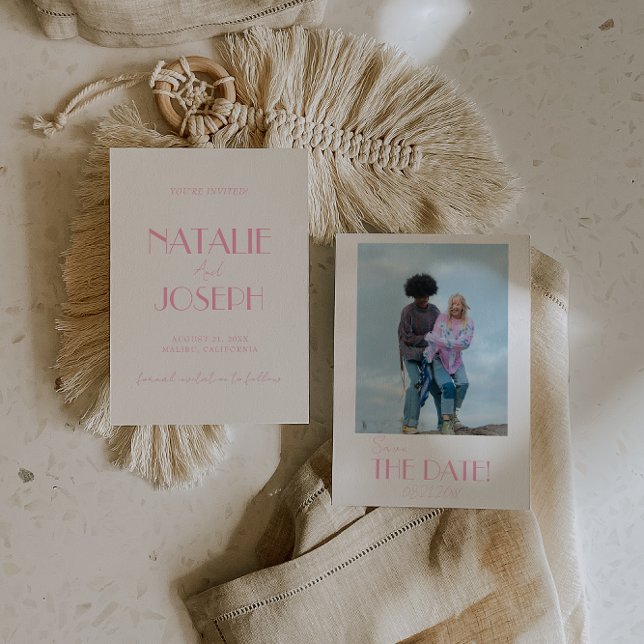 Save The Date Elegant Minimalist Pink Whimsical Photo Wedding (Créateur téléchargé)