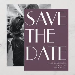 Save The Date Élégant Minimaliste Art Déco Aubergine Photo