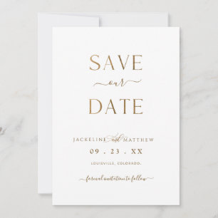 Save The Date Élégant minimaliste blanc et or, Mariage
