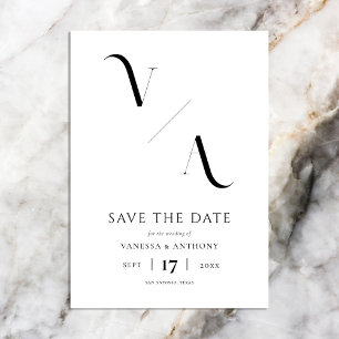 Save The Date Élégant minimaliste moderne Mariage noir et blanc