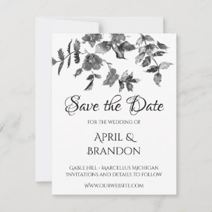 Save The Date Elégant minimaliste moderne noir fleur sauvage