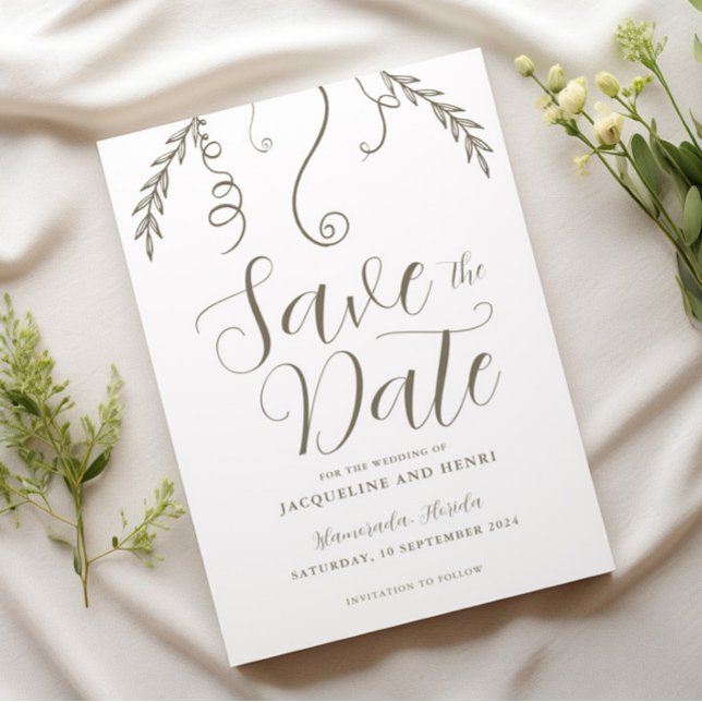 Save The Date Élégant minimaliste Vine Feuille Mariage (Créateur téléchargé)