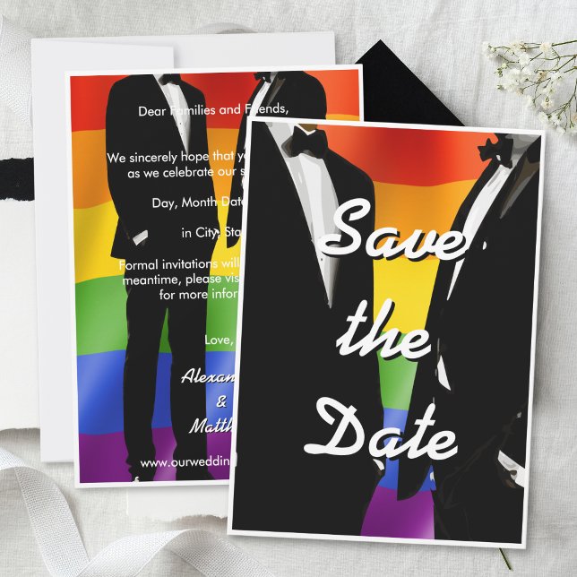 Save The Date Elegant Modern Gay Men Wedding Rainbow (Créateur téléchargé)