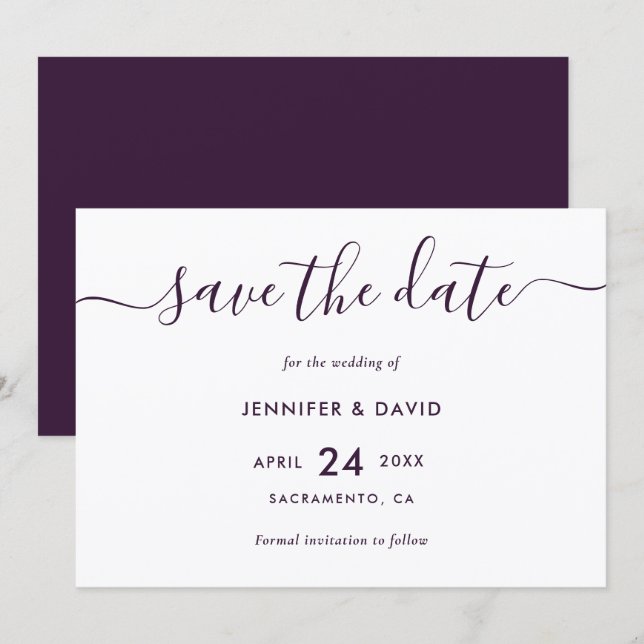 Save The Date Elegant Modern Purple Wedding (Devant / Derrière)