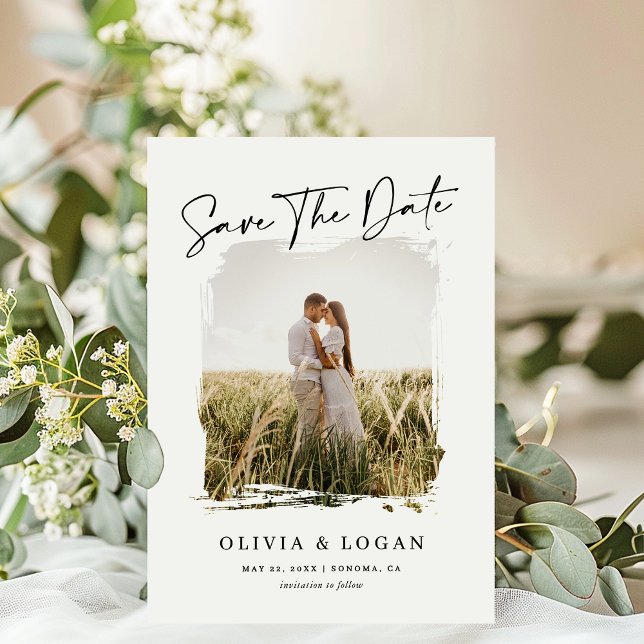 Save The Date Elegant Modern Script Rustic Photo Frame Wedding (Créateur téléchargé)