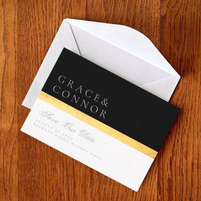 Save The Date Elégant moderne deux tons noir photo doré (Créateur téléchargé)