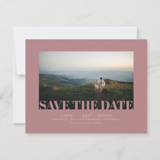 Save The Date Elégant moderne Dusty rose Enregistrer la date Pho (Devant)