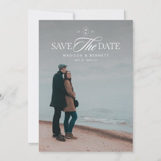 Save The Date Élégant Moderne Écriture Double Face Photo Blanche (Devant)