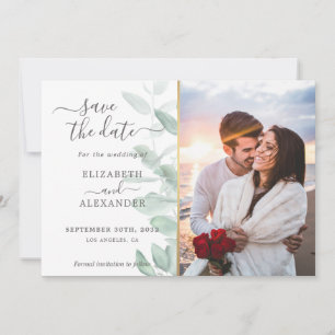 Save The Date Elégant moderne eucalyptus vert mariage photo