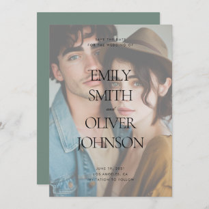 Save The Date Élégant moderne Nettoyage Sage Full Photo Mariage