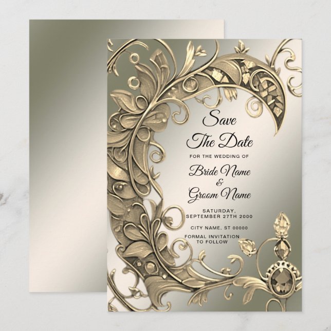 Save The Date Élégant Moderne Or Décoratif Enregistrer La Date (Devant / Derrière)