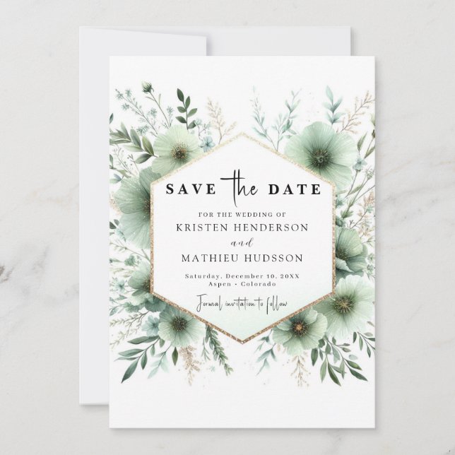 Save The Date Élégant moderne romantique Sage Mariage vert (Devant)