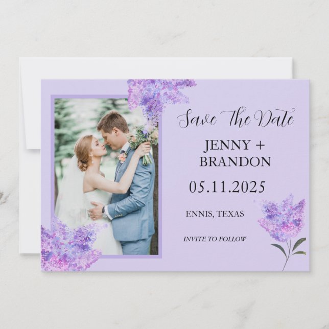 Save The Date Élégant moderne violet Lilac Floral Photo chic (Devant)