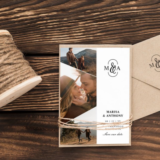 Save The Date Élégant Monogramme Asymmetrique Photos Mariage (Créateur téléchargé)