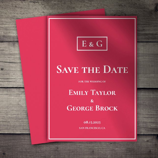 Save The Date Élégant Monogramme Classé Viva Magenta Chic Mariag (Créateur téléchargé)