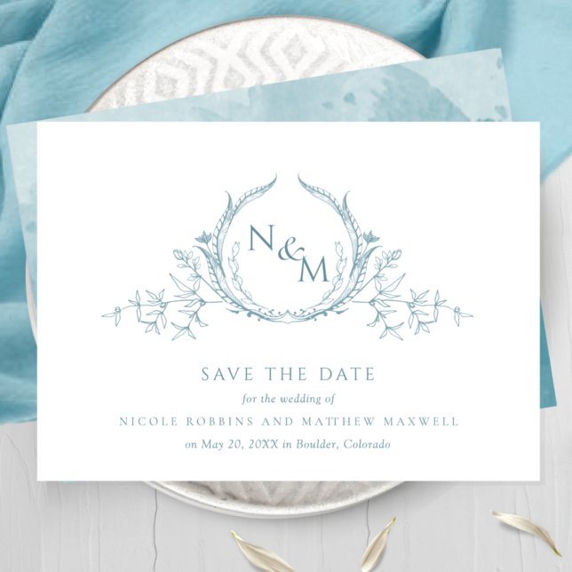 Save The Date Élégant Monogramme d'aquarelle en verre marin (Créateur téléchargé)