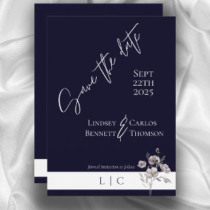 Save The Date Élégant monogramme minimaliste marine sombre calli