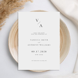 Save The Date Élégant Monogramme moderne Mariage noir et blanc