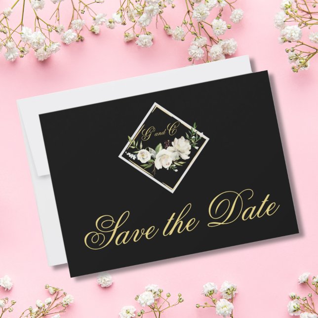 Save The Date Élégant Monogramme noir or Enregistrer la date (ELEGANT BLACK MONOGRAM SAVE THE DATE WEDDING ANNOUNCEMENT)