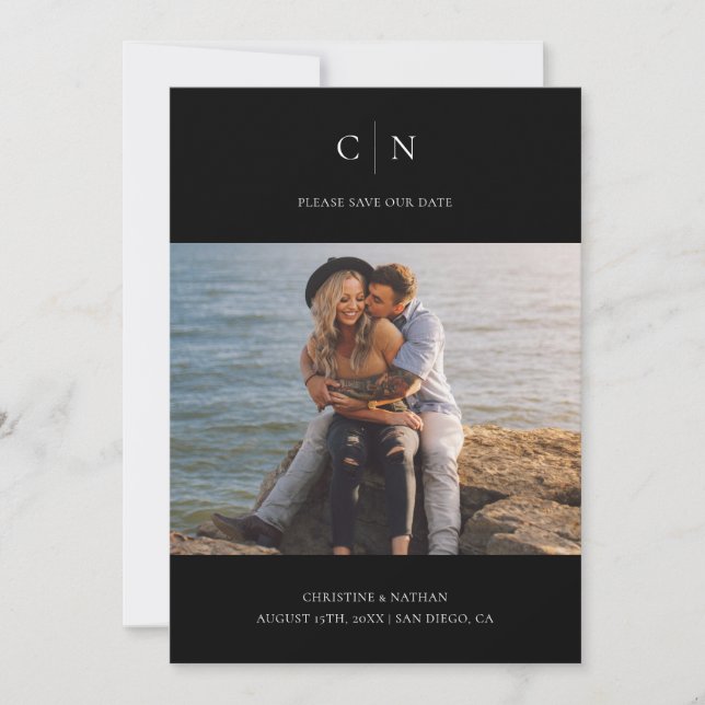 Save The Date Élégant Monogramme Photo QR Code (Devant)