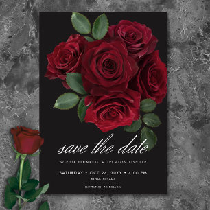 Save The Date Élégant Moody Blood Red Roses Floral Mariage