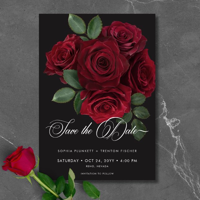 Save The Date Élégant Moody Blood Red Roses Floral Mariage (Elegant Moody Blood Red Roses Floral Wedding Save The Date)