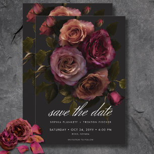 Save The Date Elégant Moody Muted Rust & Burgundy Floral Mariage