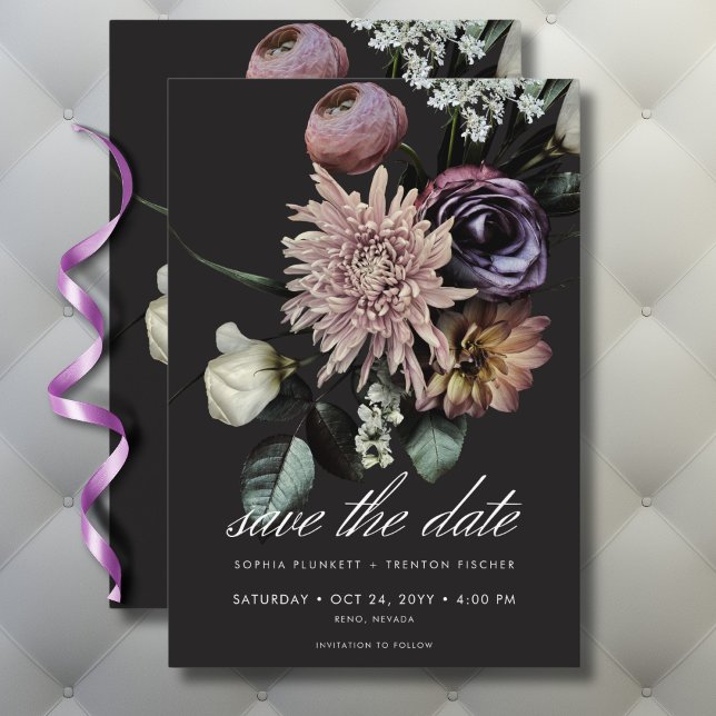 Save The Date Élégant Moody Twilight Muted Floral Mariage (Elegant Moody Twilight Muted Floral Wedding Save The Date)