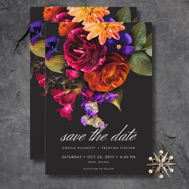 Save The Date Élégant Moody Vibrant Harvest Floral Mariage (Elegant Moody Vibrant Harvest Floral Wedding Save The Date)