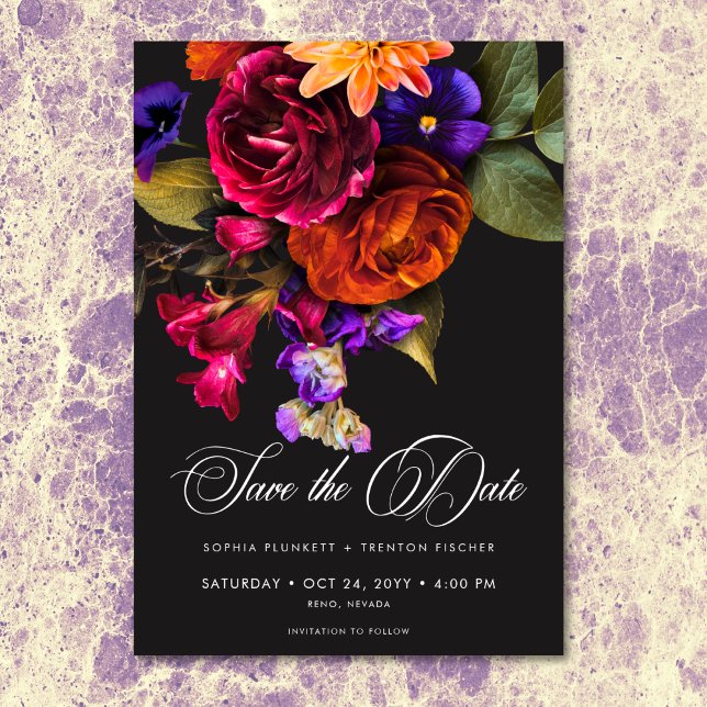Save The Date Élégant Moody Vibrant Harvest Floral Mariage (Elegant Moody Vibrant Harvest Floral Wedding Save The Date)