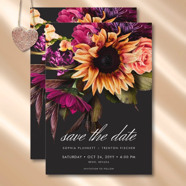 Save The Date Élégant Moody Vibrant Sunset Floral Mariage (Elegant Moody Vibrant Sunset Floral Wedding Save The Date)