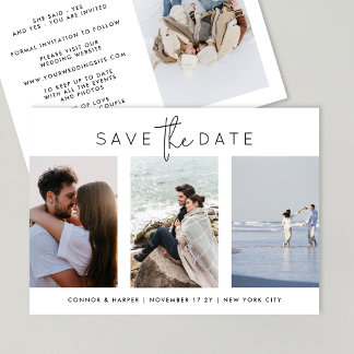 Save The Date Élégant Multi Black White Script 4 Photo