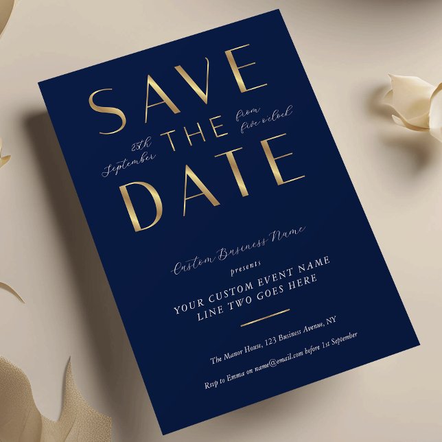 Save The Date Elegant Navy & Gold Business Event Corporate (Créateur téléchargé)